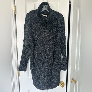 Cozy Black Marled Turtleneck  Cardigan Sweater